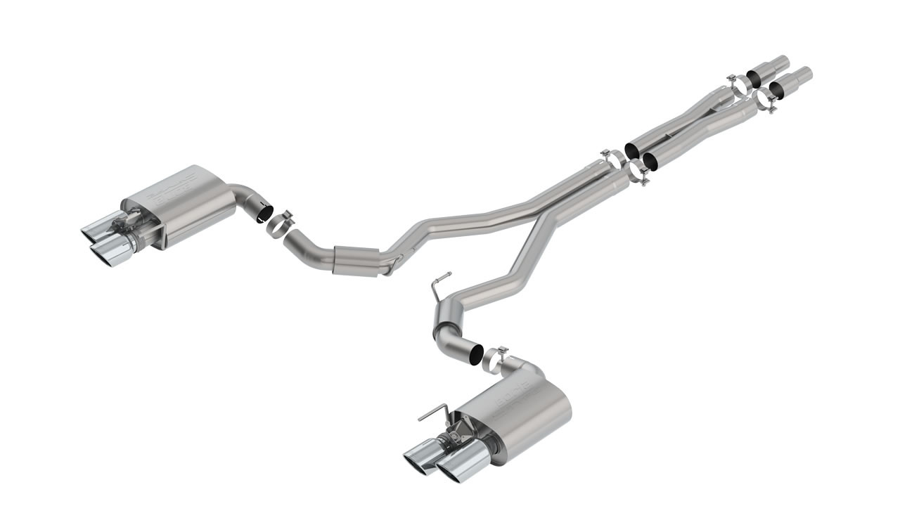 Borla 3" S-Type Cat-Back Exhaust System w/ 4" Quad Polished Tips  ::  2018-2023 Ford Mustang GT  w/ Active Exhaust
