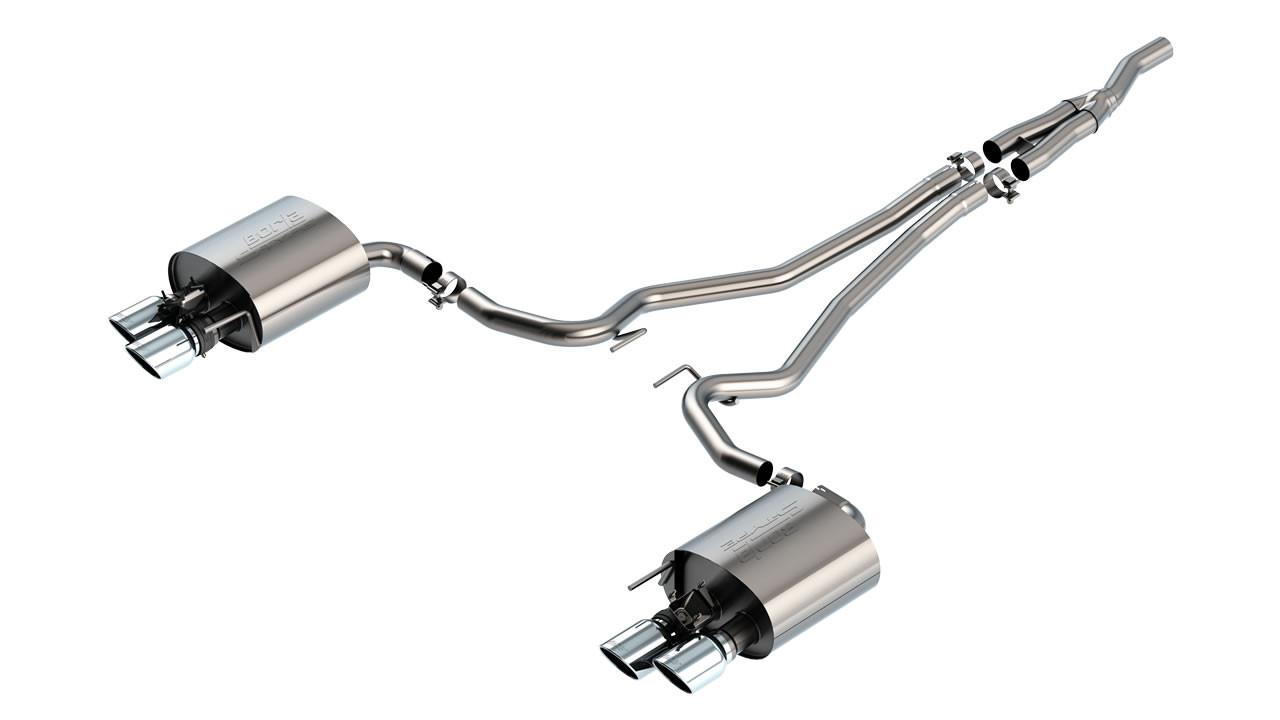 Borla 2.25" S-Type Cat-Back Exhaust System w/ 4" Quad Polished Tips  ::  2019-2023 Ford Mustang EcoBoost w/ Active Exhaust