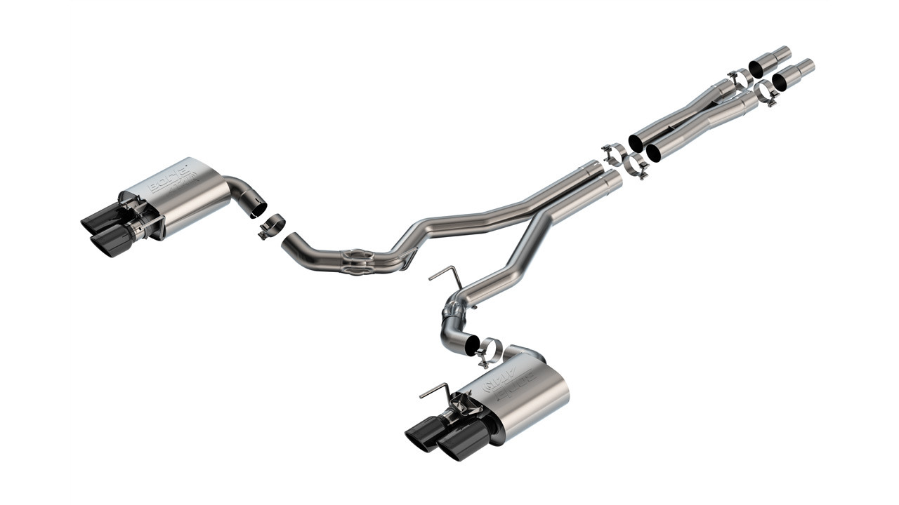 Borla 3" ATAK Cat-Back Exhaust System w/ 4" Quad Black Chrome Tips  ::  2024-2025 Ford Mustang GT  w/ Active Exhaust