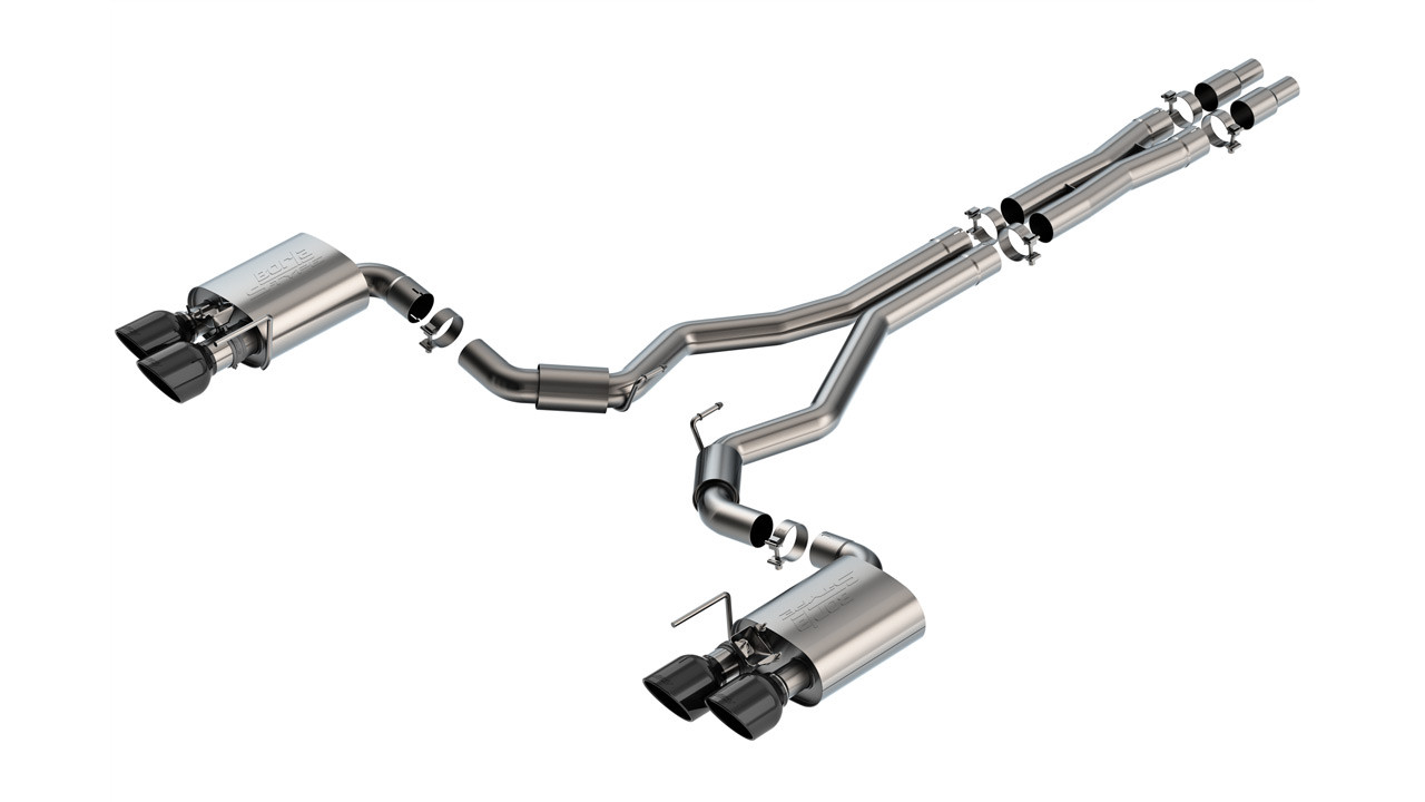 Borla 3" S-Type Cat-Back Exhaust System w/ 5" Quad Black Chrome Tips  ::  2024-2025 Ford Mustang Dark Horse  w/ Active Exhaust