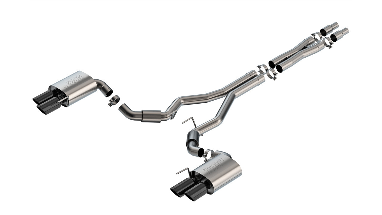 Borla 3" S-Type Cat-Back Exhaust System w/ 4" Quad Black Chrome Tips  ::  2024-2025 Ford Mustang GT  w/ Non-Active Exhaust