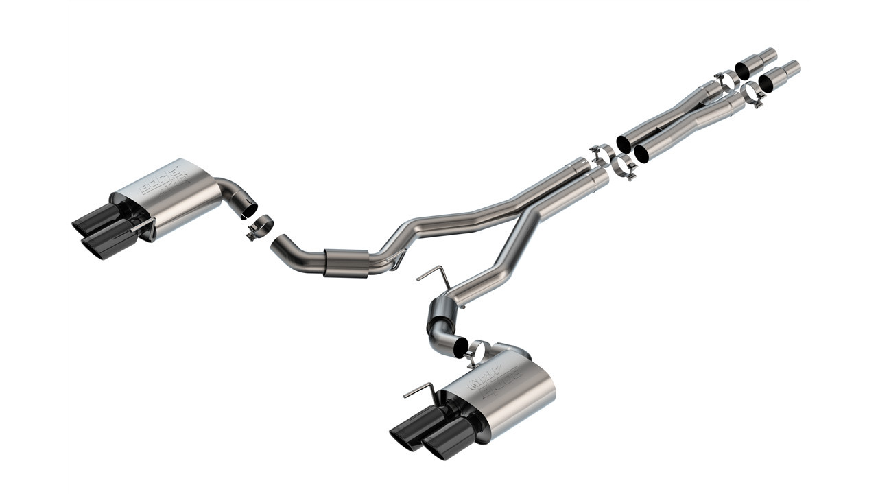 Borla 3" ATAK Cat-Back Exhaust System w/ 4" Quad Black Chrome Tips  ::  2024-2025 Ford Mustang GT  w/ Non-Active Exhaust