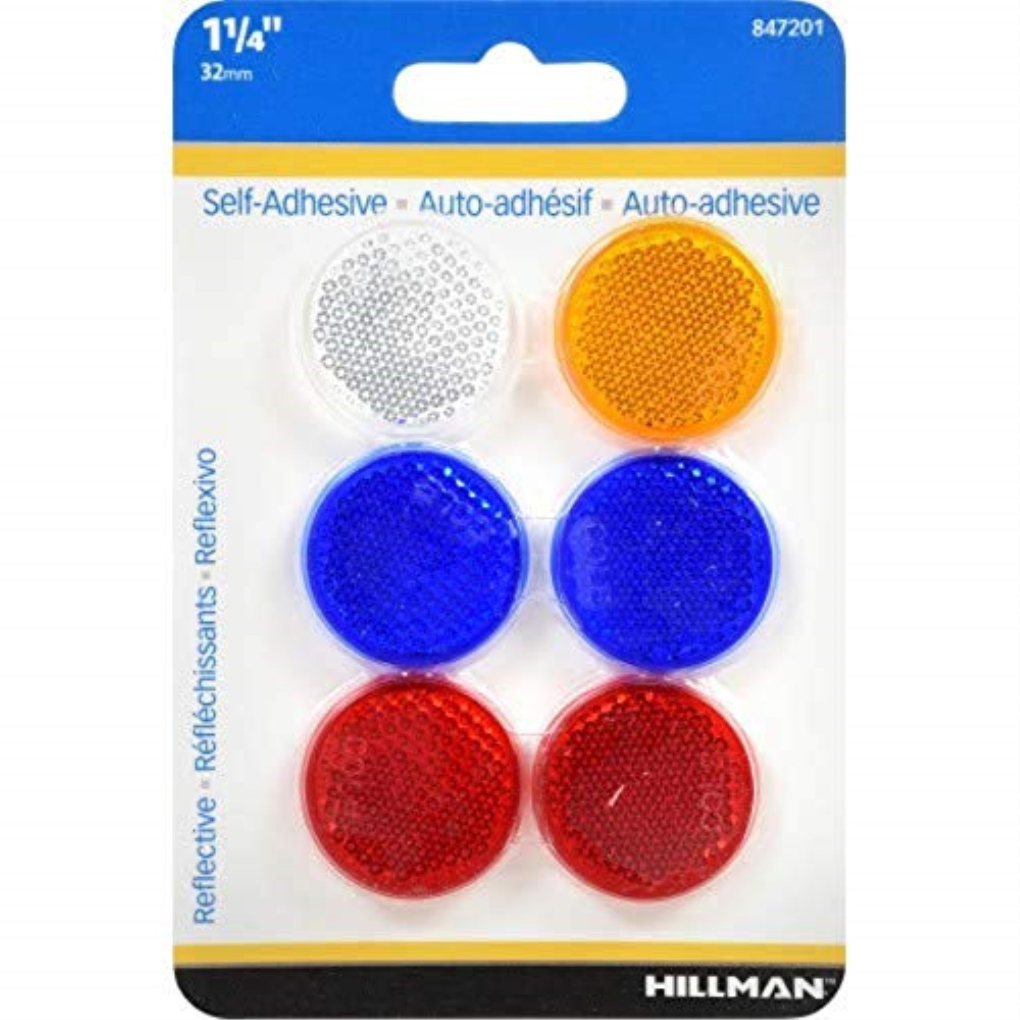 5028837 Reflectors Astd 1.25'''' 6Pk Hillman 1.25 In. Round Assorted Reflectors 6 Pk (Pack Of 12)