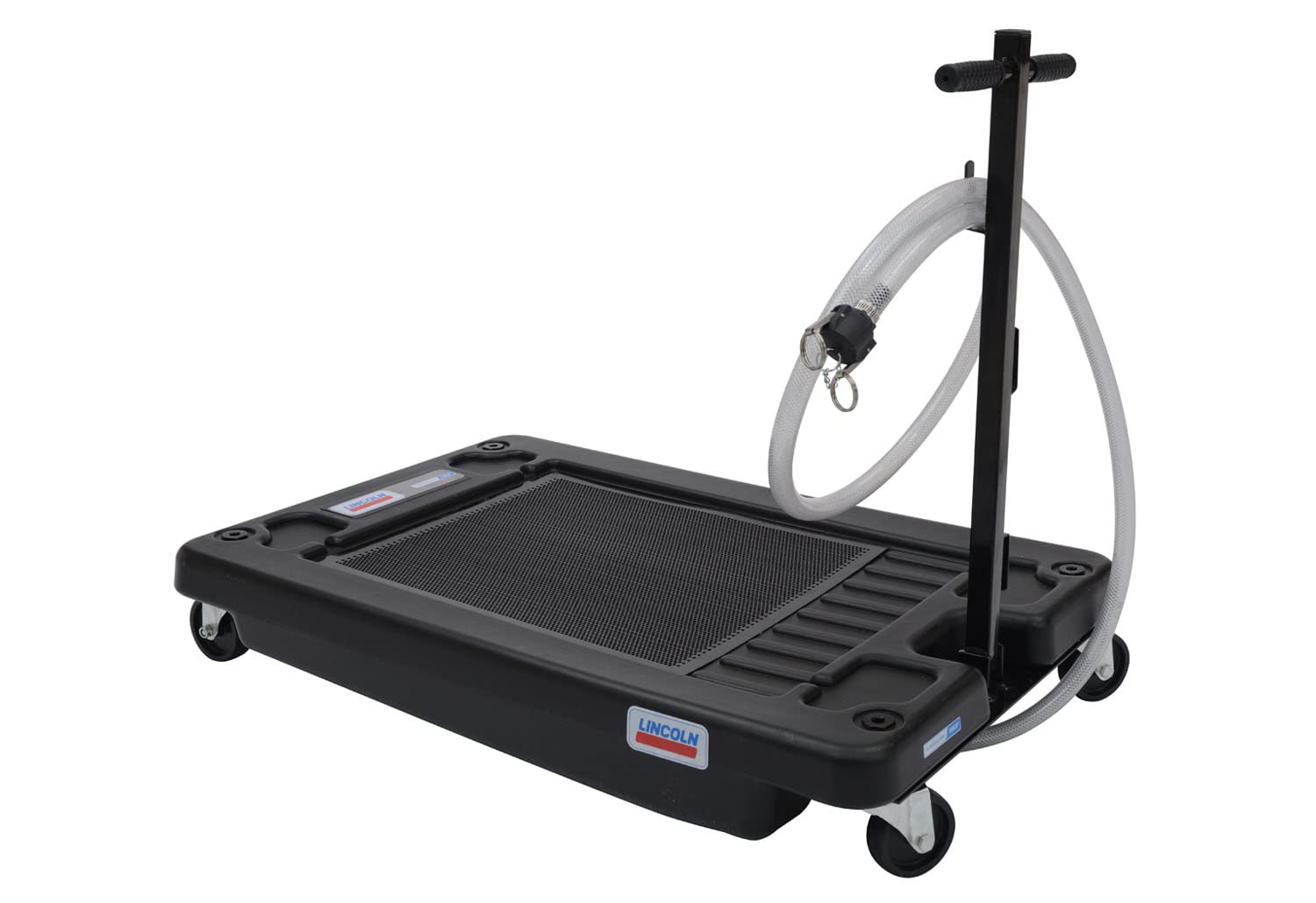 Lincoln 3665 17 Gallon Low Profile Truck Drain For Collection Of Used Fluids, 7.75 In. Tall With 6 Ft. Discharge Hose With 3/4 I