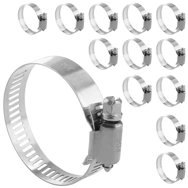 Auvotuis 12Pcs Stainless Steel Hose Clamps, 3/4 To 1-1/2 Inch Adjustable Worm Gear Hose Clamps For Fuel Line, Automotive Plumbin