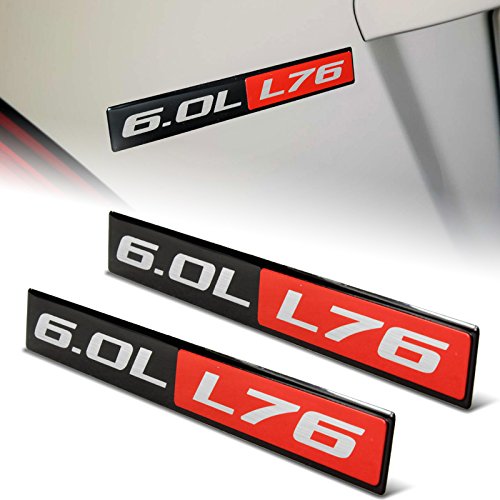 Eparts 2 Pieces Black Red 6.0L L76 Engine Aluminum Decorative Adhesive Emblem Decal Car Truck Side Door Trunk Badge Sticker