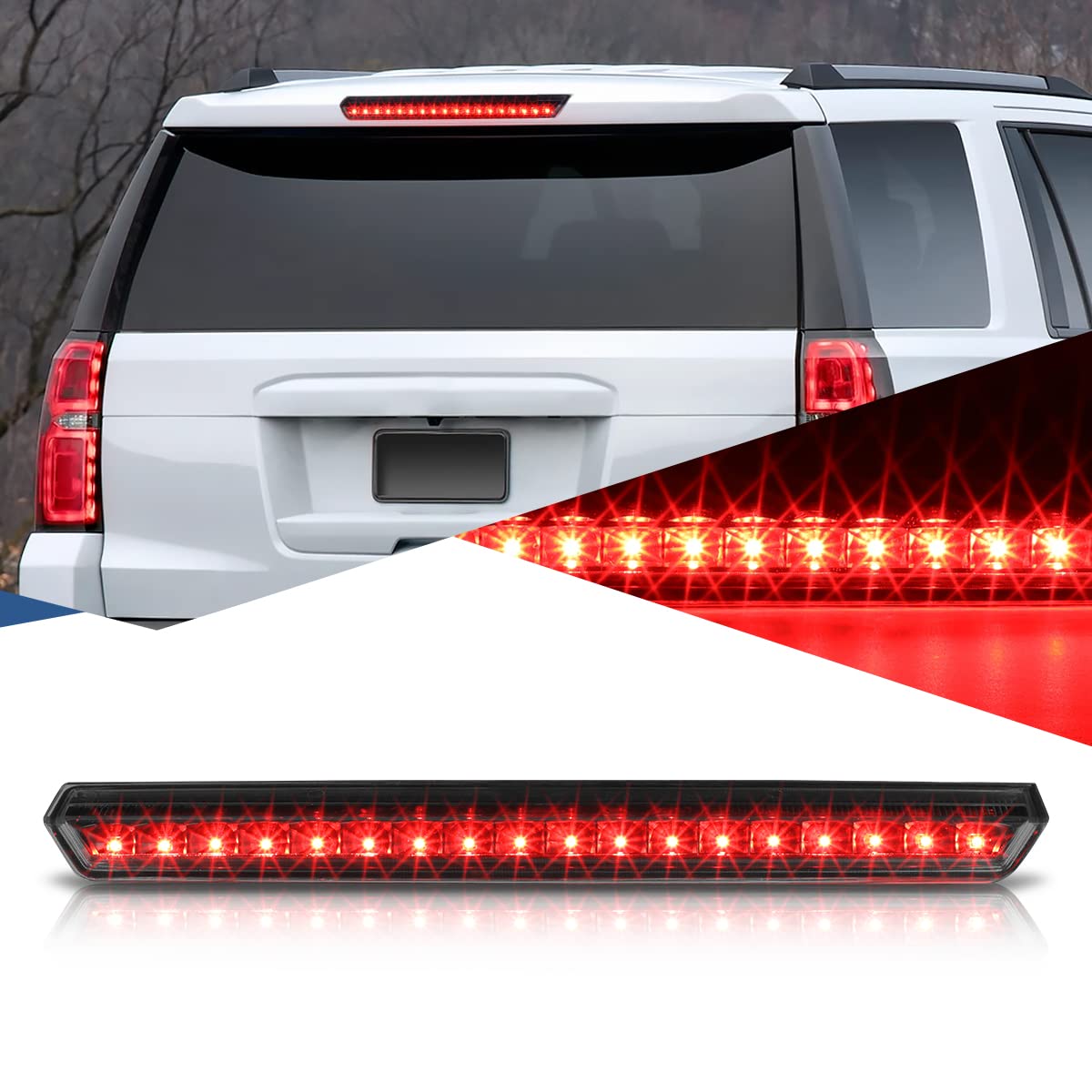 Auto Dynasty Full Led 3Rd Third Brake Tail Light Rear Stop Lamp Compatible With Chevy Suburban Tahoe 15-20, High Mount, Black Ho