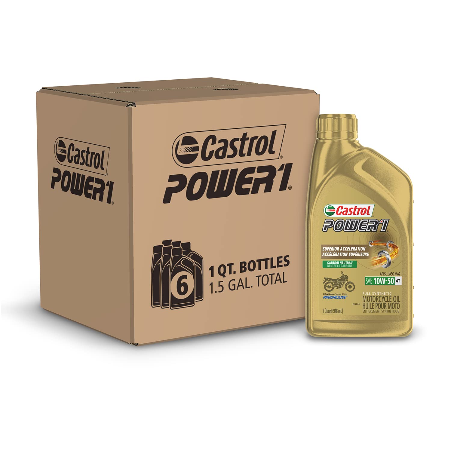 Castrol Power1 4T 10W-50 Full Synthetic Motorcycle Oil, 1 Quart, Pack Of 6