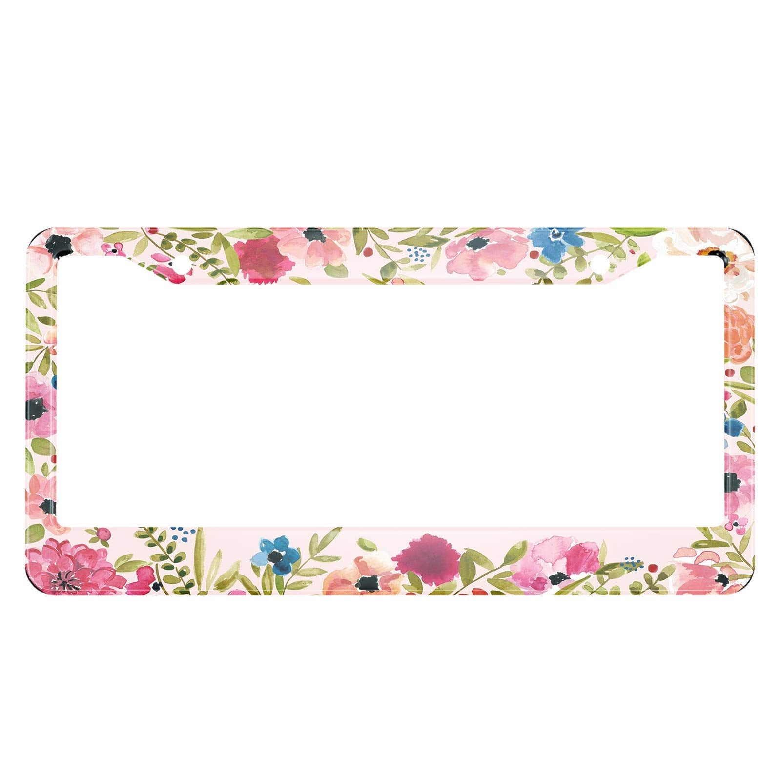 Hosnye Watercolor Floral License Plate Frame Hand Painted Flower Metal License Plate Cover Front Plates Frames Car Tag Frame For