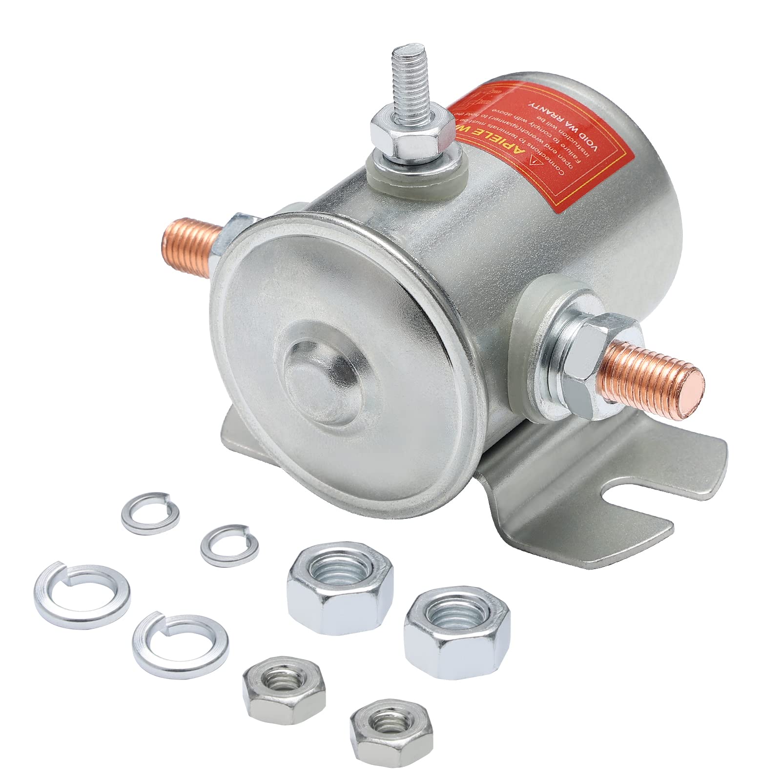 Apiele Continuous Solenoid Relay 24V Dc 125A 3 Terminals Heavy Duty Starter Solenoid Zinc-Plating Max 300A In Rush Spst 1No For