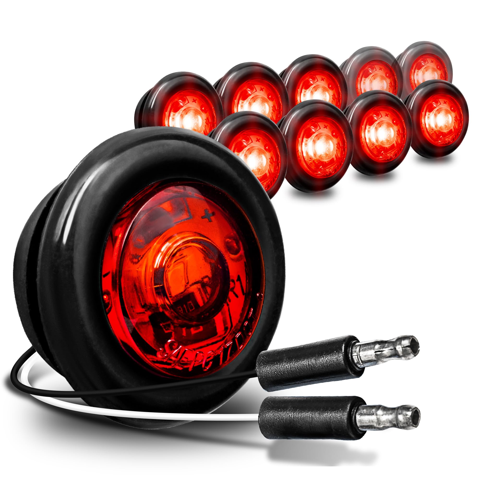 True Mods 10Pc 3/4'' Inch Round Red Trailer 12V Led Marker Light [Dot Fmvss 108] [Sae P2Pc] [Semi-Spherical Output] [Ip67 Waterp