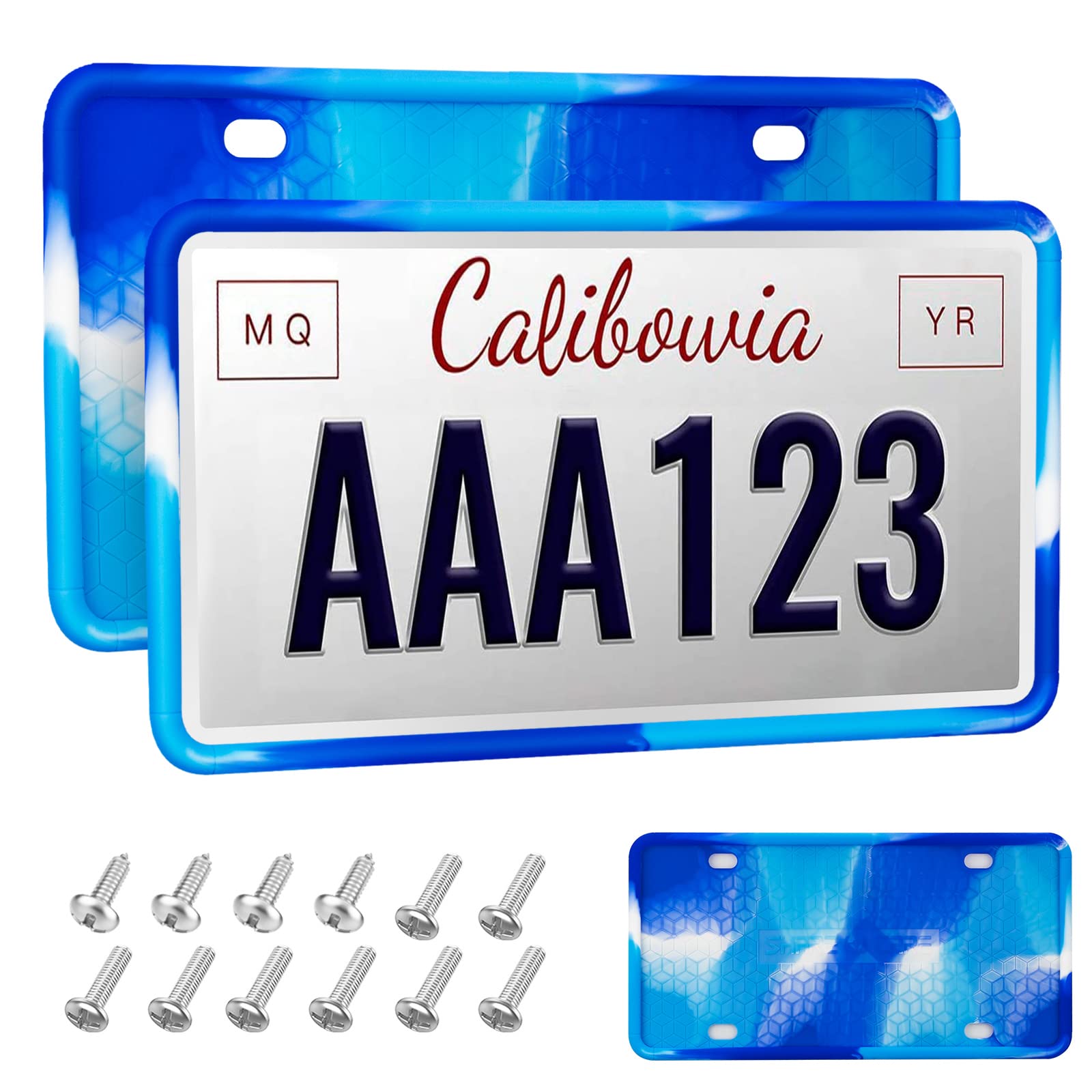 Qiqamole 2 Pack Silicone License Plate Frame Front Back License Plate Cover License Plate Bracket Holder Rust-Proof, Rattle-Proo