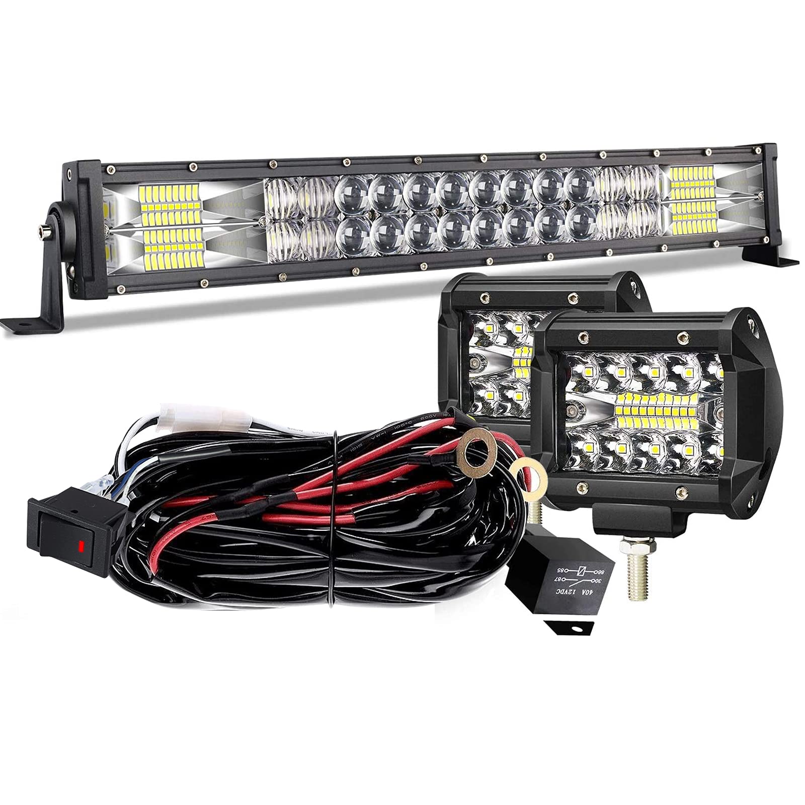 Led Light Bar Terrain Vision 22 Inch 120W 5D Flood Spot Combo Beam Off Road Driving Lights 2Pcs 4 Inch 60W Fog Lights W/Rocker S