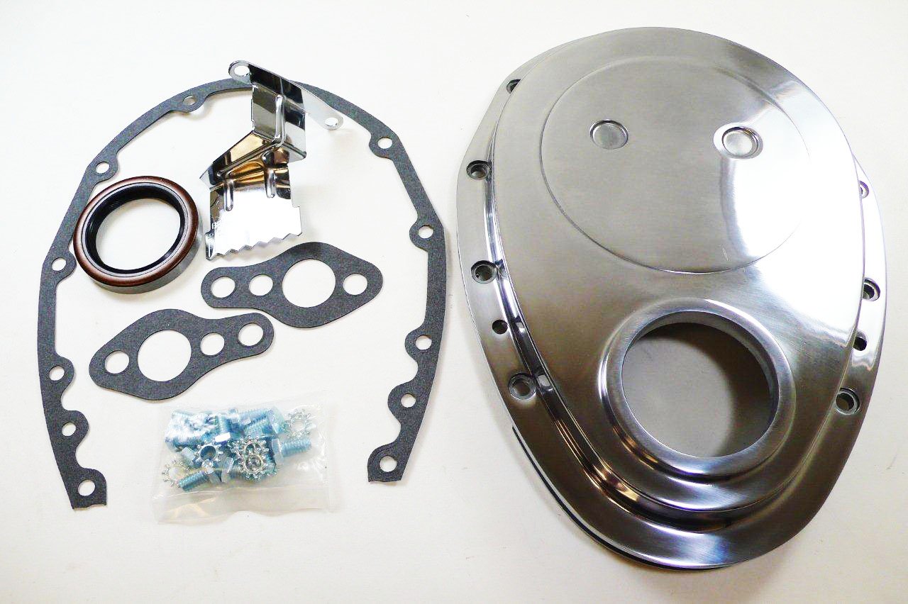 Compatible/Replacement For Chevy Small Block 283-305-327-350-400 Aluminum Timing Chain Cover Set - Polished