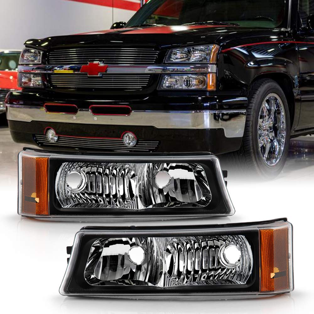 Acanii - For 2003-2006 Chevy Silverado 1500 2500 3500 Black Housing Parking Lights Bumper Signal Lamps Pair Left+Right