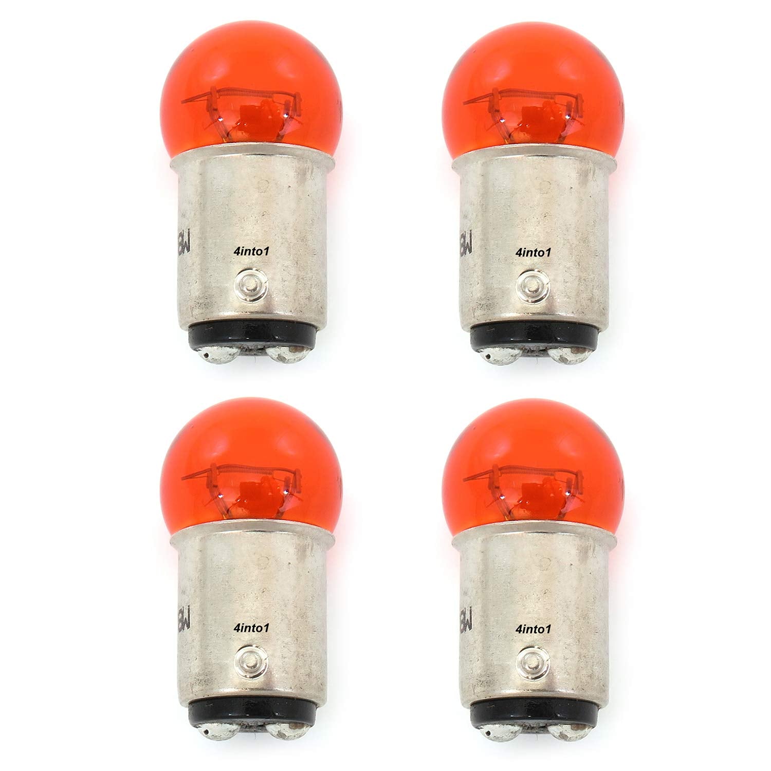 Set Of 4 - Mini 1157 Turn Signal Bulbs - Dual Filament Amber - Motorcycle Atv Scooter