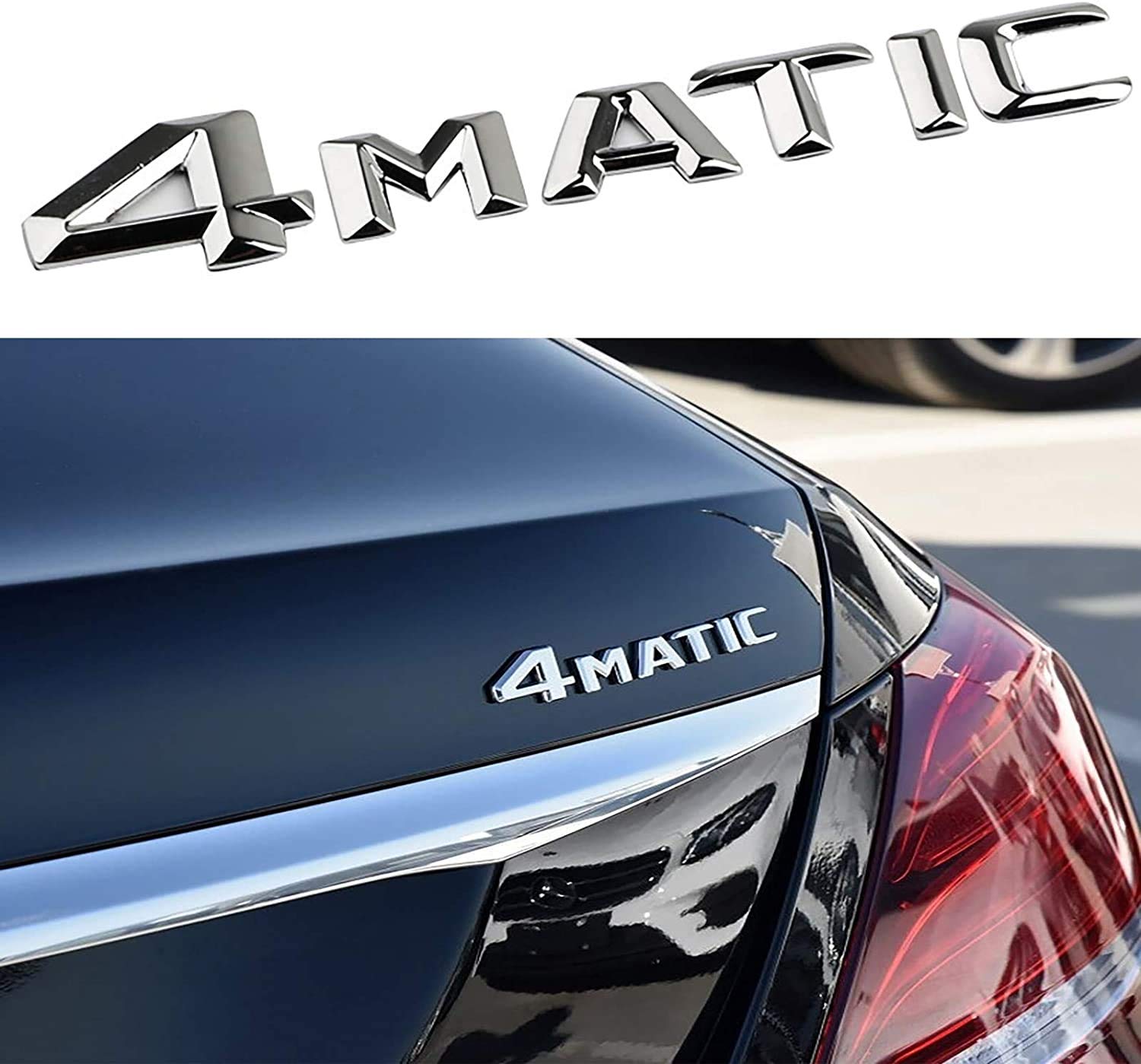 1Pcs 3D Car 4Matic Logo Abs Letter Emblem Decal For Car Side Fender Rear Trunk Emblem Badge Chrome Decal Sticker (4-Mat-Silver)