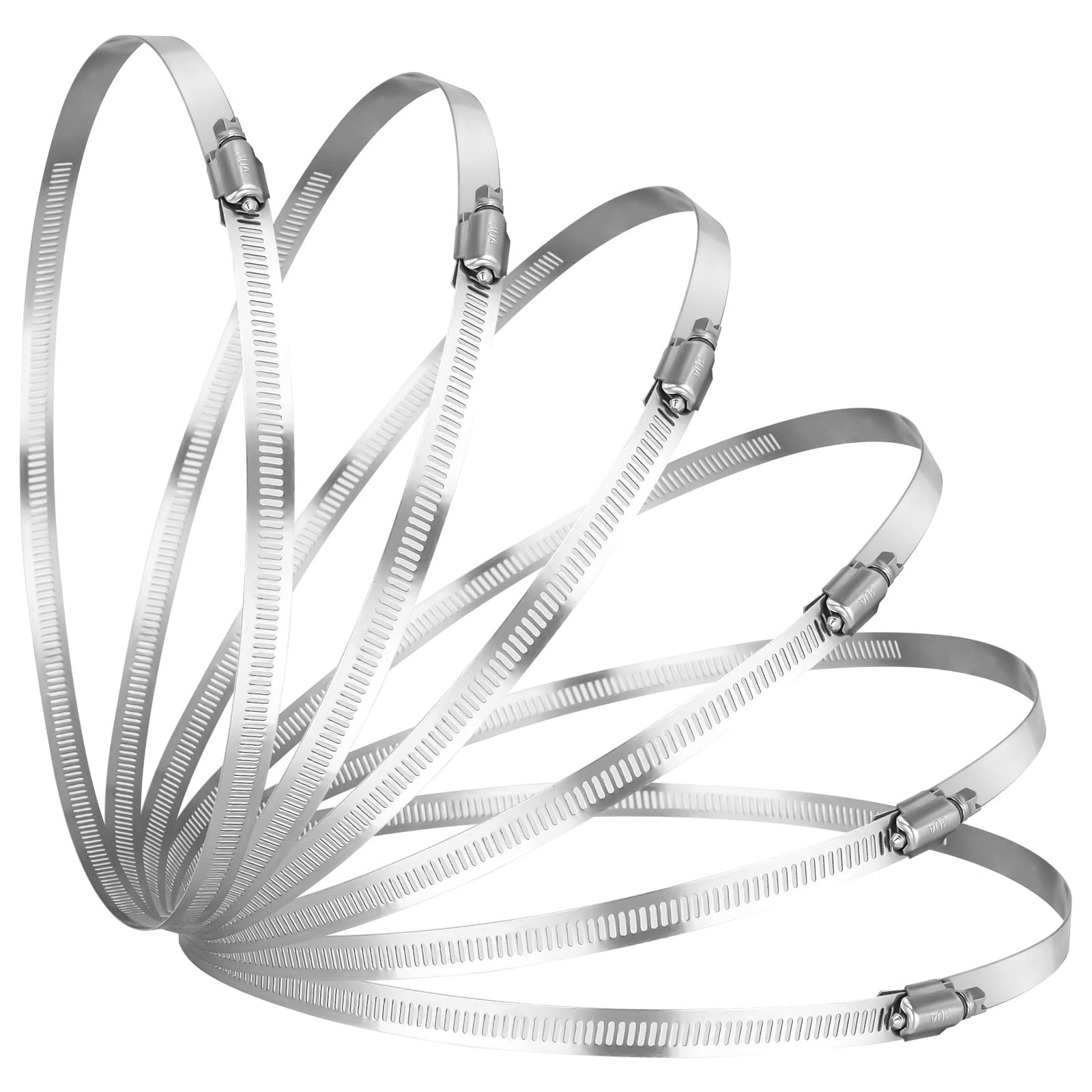 Ticonn 6Pcs Hose Clamp Set - 8'' 304 Stainless Steel Worm Gear Hose Clamps For Pipe, Intercooler, Plumbing, Tube And Fuel Line