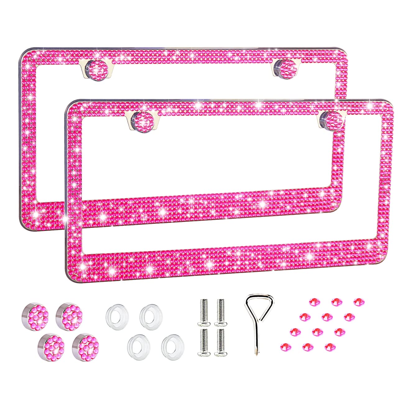 Fiisfiis Bling License Plate Frame For Women,2 Pack Premium Stainless Steel Rhinestone Car License Plate Holder,Handmade Glitter