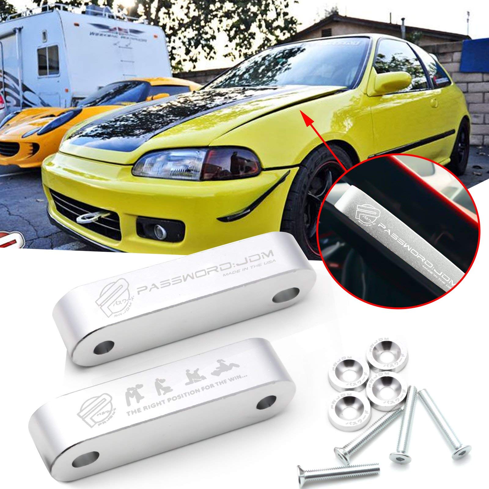 Xotic Tech Jdm Hood Spacer Hood Riser 3/4'' Replacement Front Hood Vent Space Riser Spacer Anodized Silver Aluminum Alloy Billet