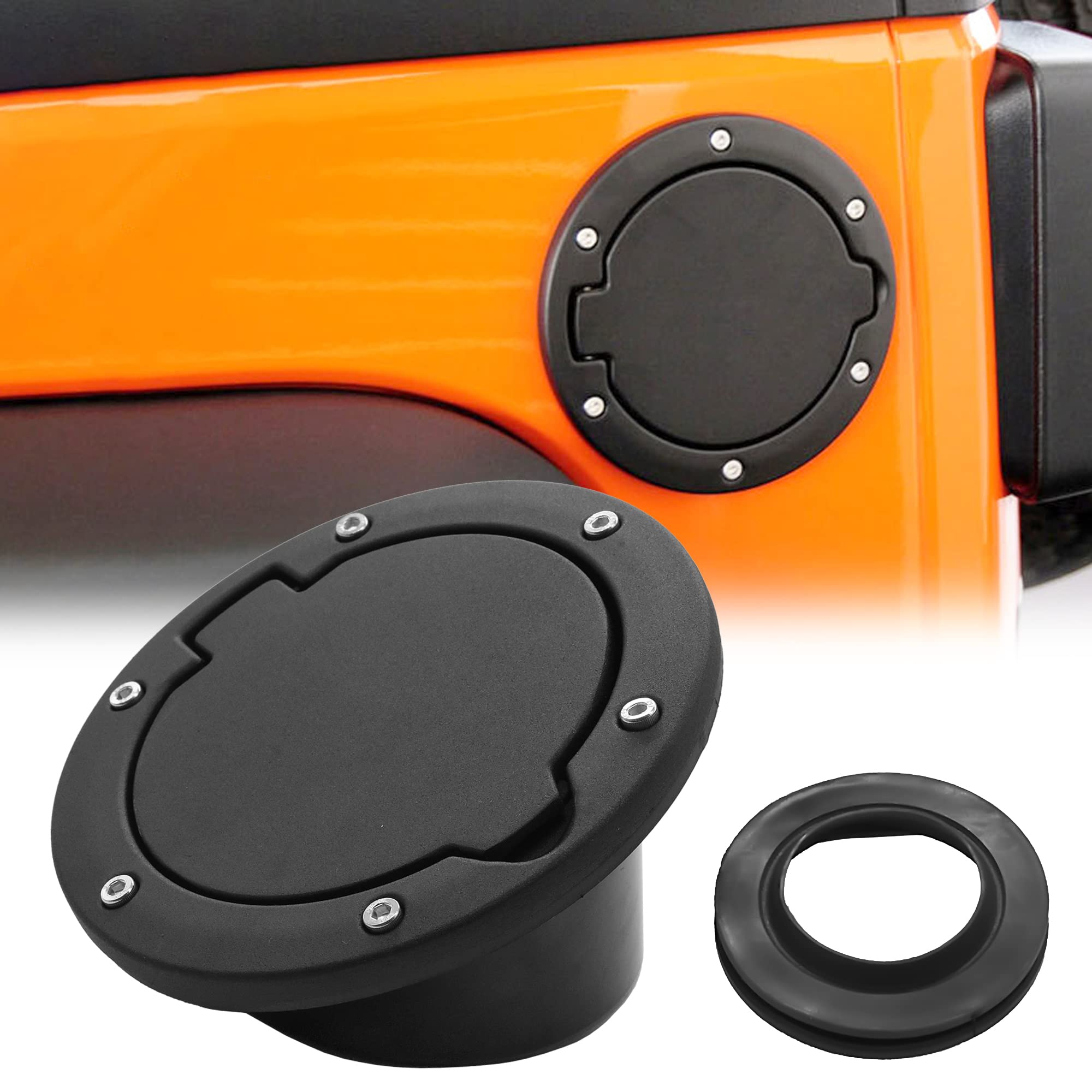 Fuel Filler Door Cover Gas Fuel Tank Cap Cover Black For 2007-2017 Jeep Wrangler Jk & Unlimited 4-Door 2-Door (Aluminium)