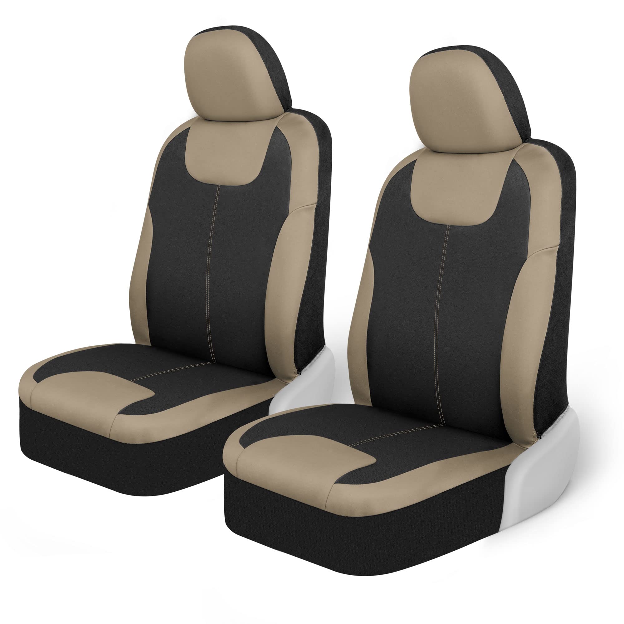 Motor Trend Beige Waterproof Seat Covers For Front Seats - Premium Neoprene Car Seat Protectors With Removable Headrest For Auto