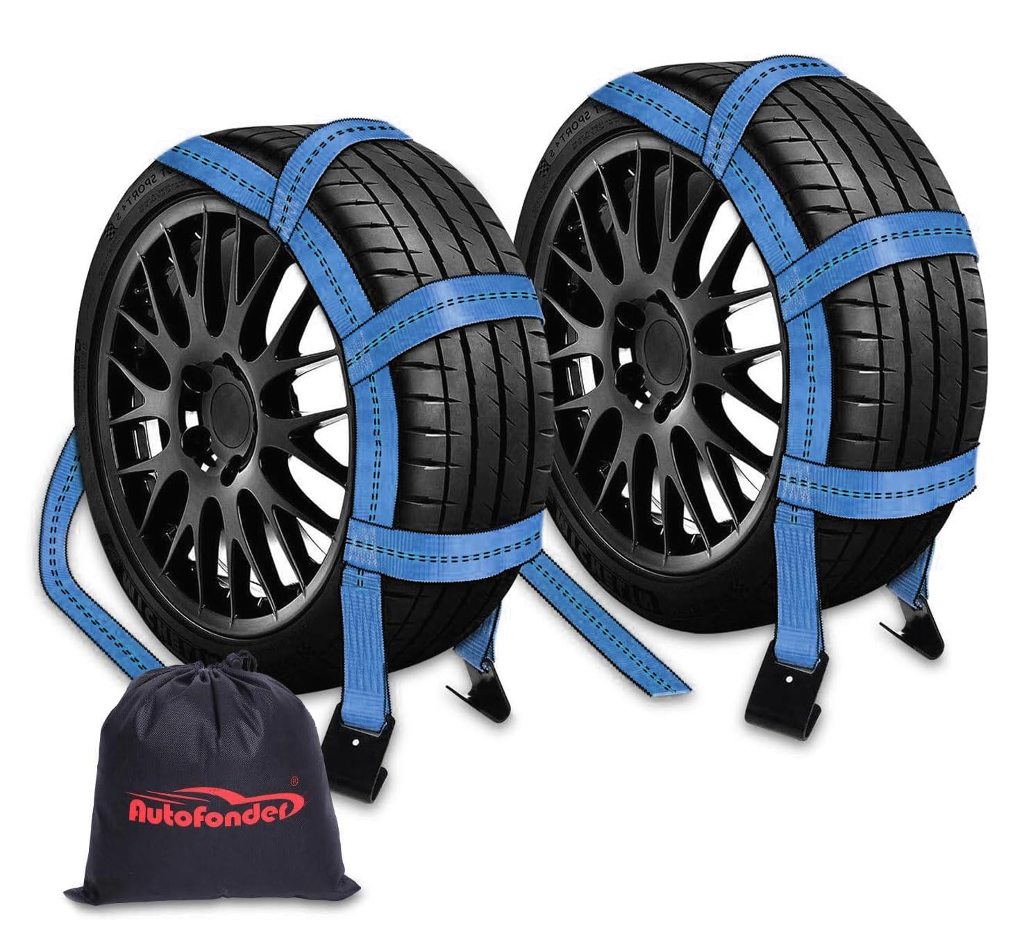 Autofonder 2Pc Tow Dolly Basket Straps With Flat Hook For 14''-17'' Tires -10,000 Lbs Breaking Strength Tire Bonnet&Tire Net -2