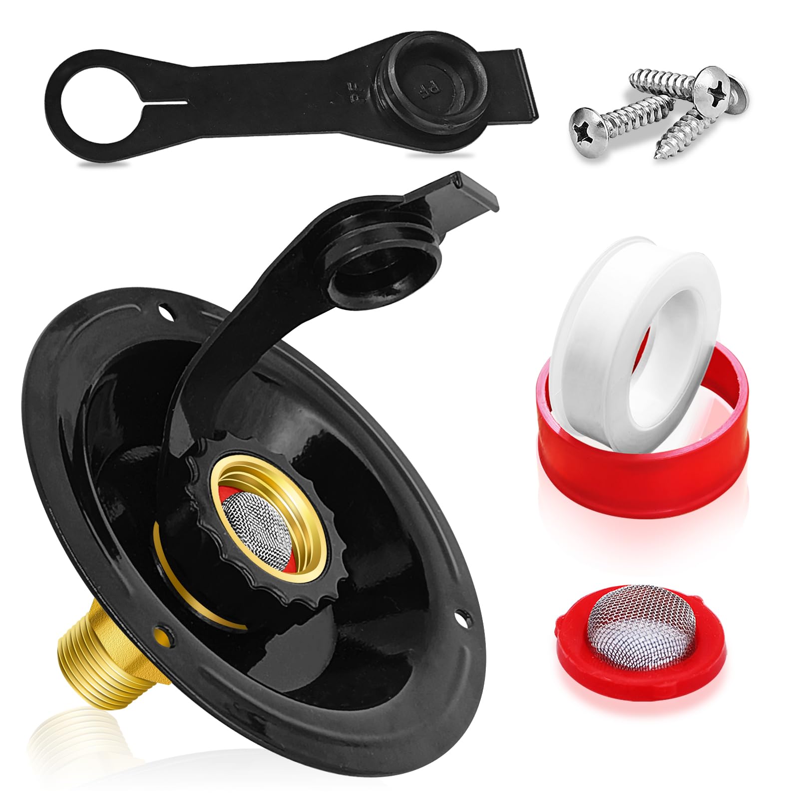 Boltigen Rv City Water Inlet With Check Valve, 3/4 Nh Female To 1/2 Npt Male Thread Rv Water Connection Fittings, Lead-Free Bras