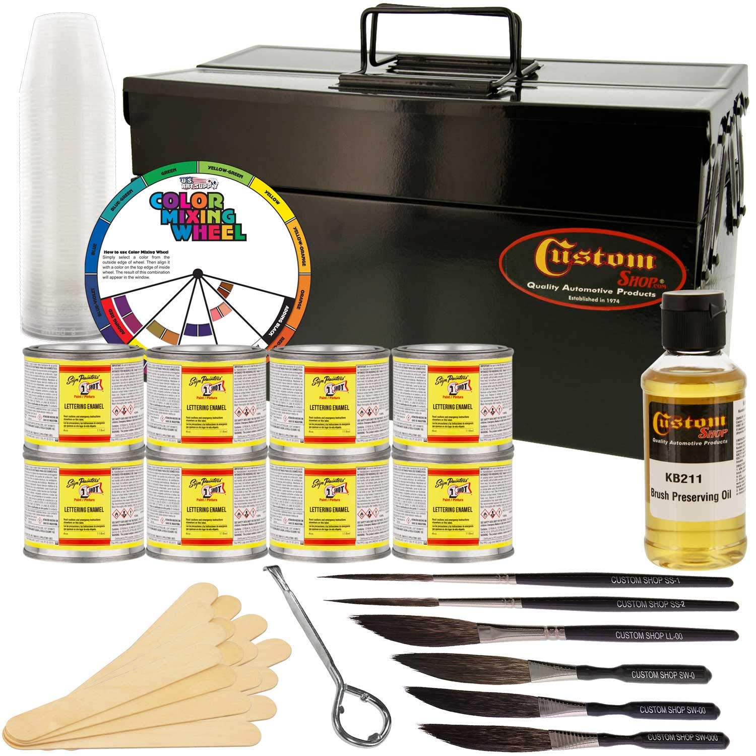 One Shot Automotive Complete Striper Pinstriping Starter Kit - 8 Colors