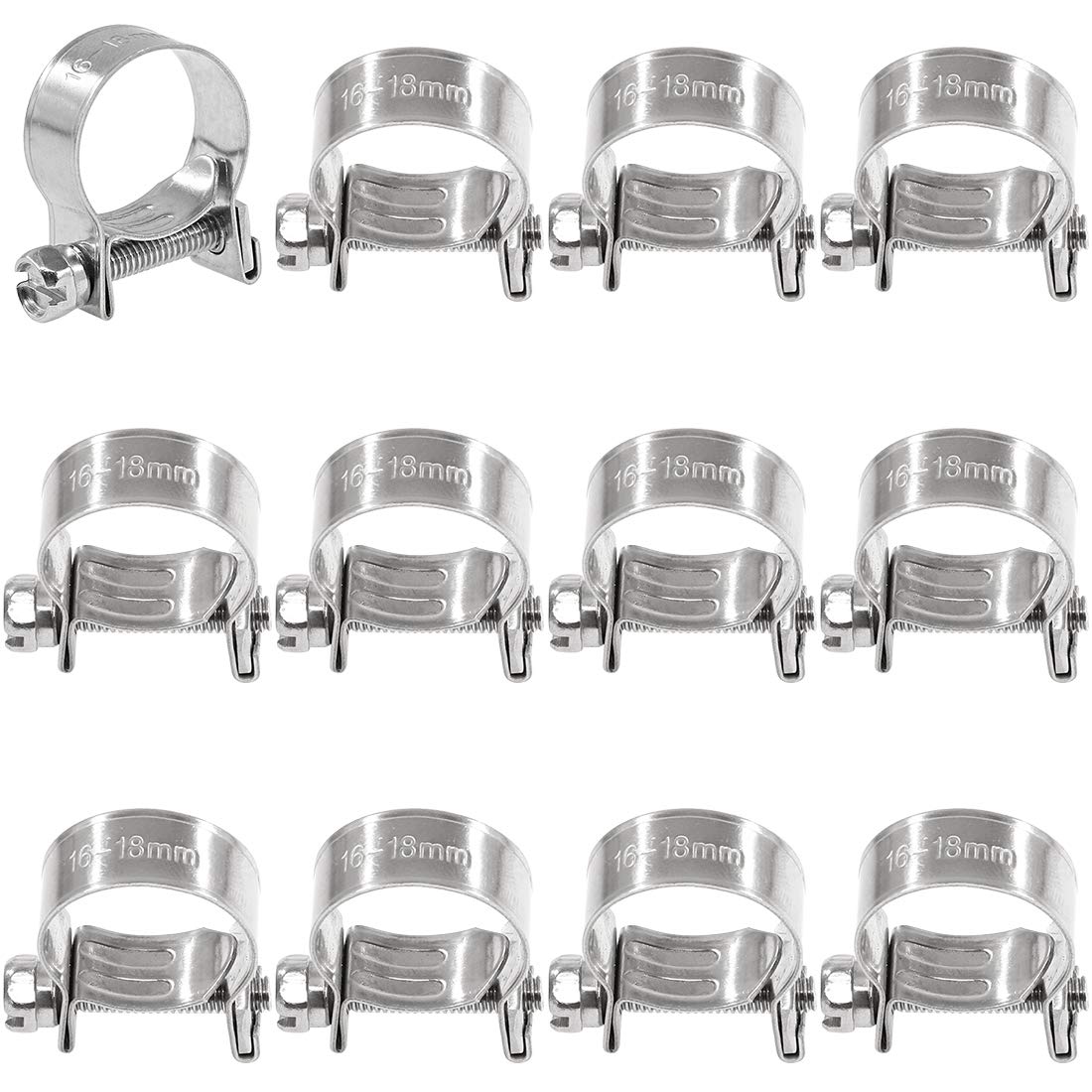 Swpeet 12Pcs 16Mm-18Mm 304 Stainless Steel Mini Fuel Injection Line Style Hose Clamp Assortment Kit Perfect For Automotive, Agri
