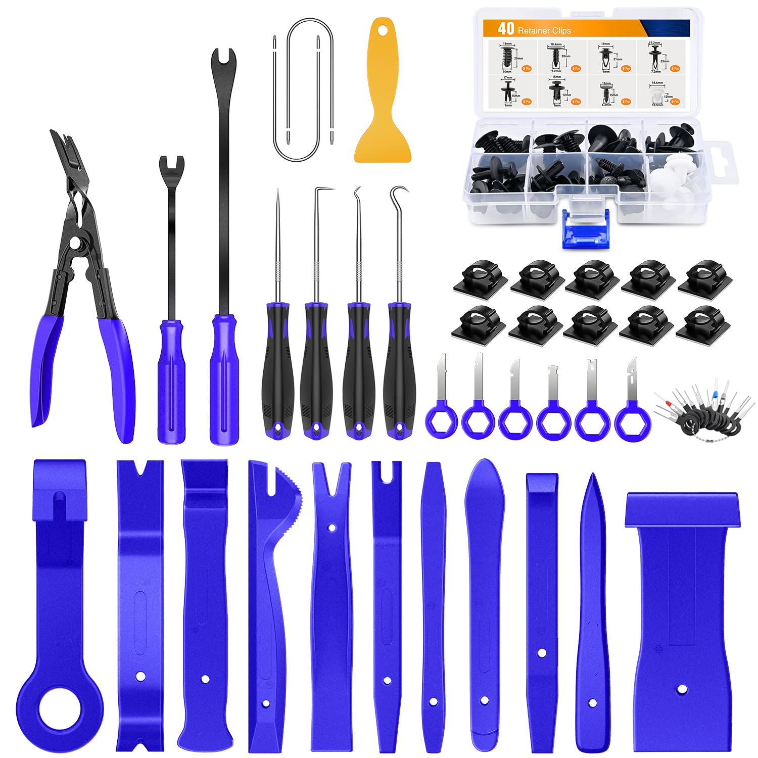 Gooacc 88Pcs Trim Removal Tool, Auto Push Pin Bumper Retainer Clip Set Fastener Terminal Remover Tool Adhesive Cable Clips Remov