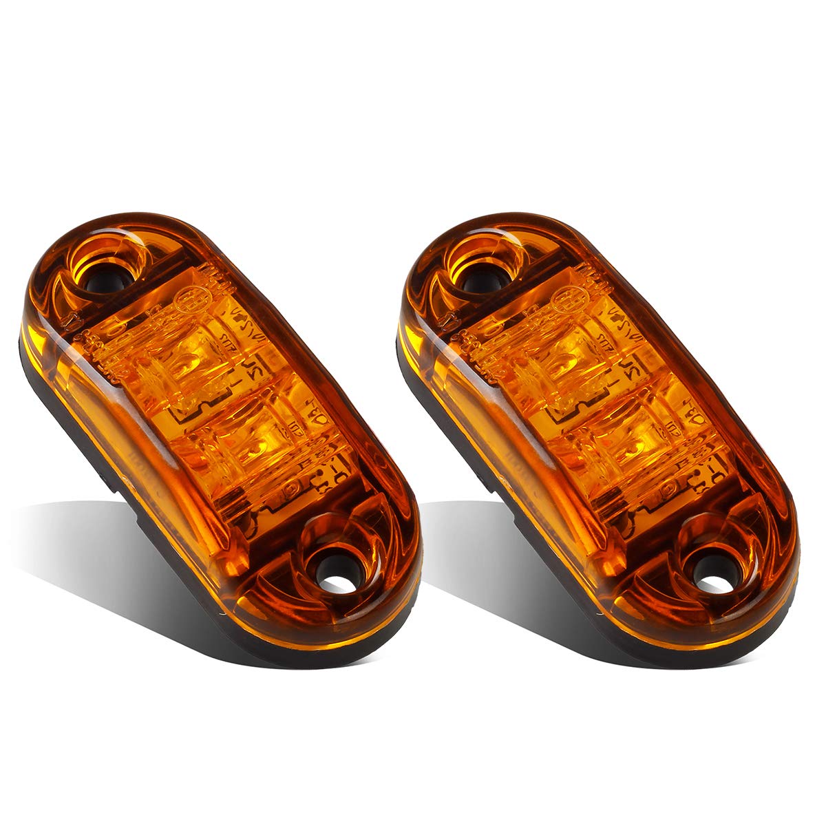Partsam 2X Oval 2.5'' Trailer Truck Amber Led Side Marker Lights Lamps 2 Diodes Surface Mount, Boat Marine Led Courtesy Lights,