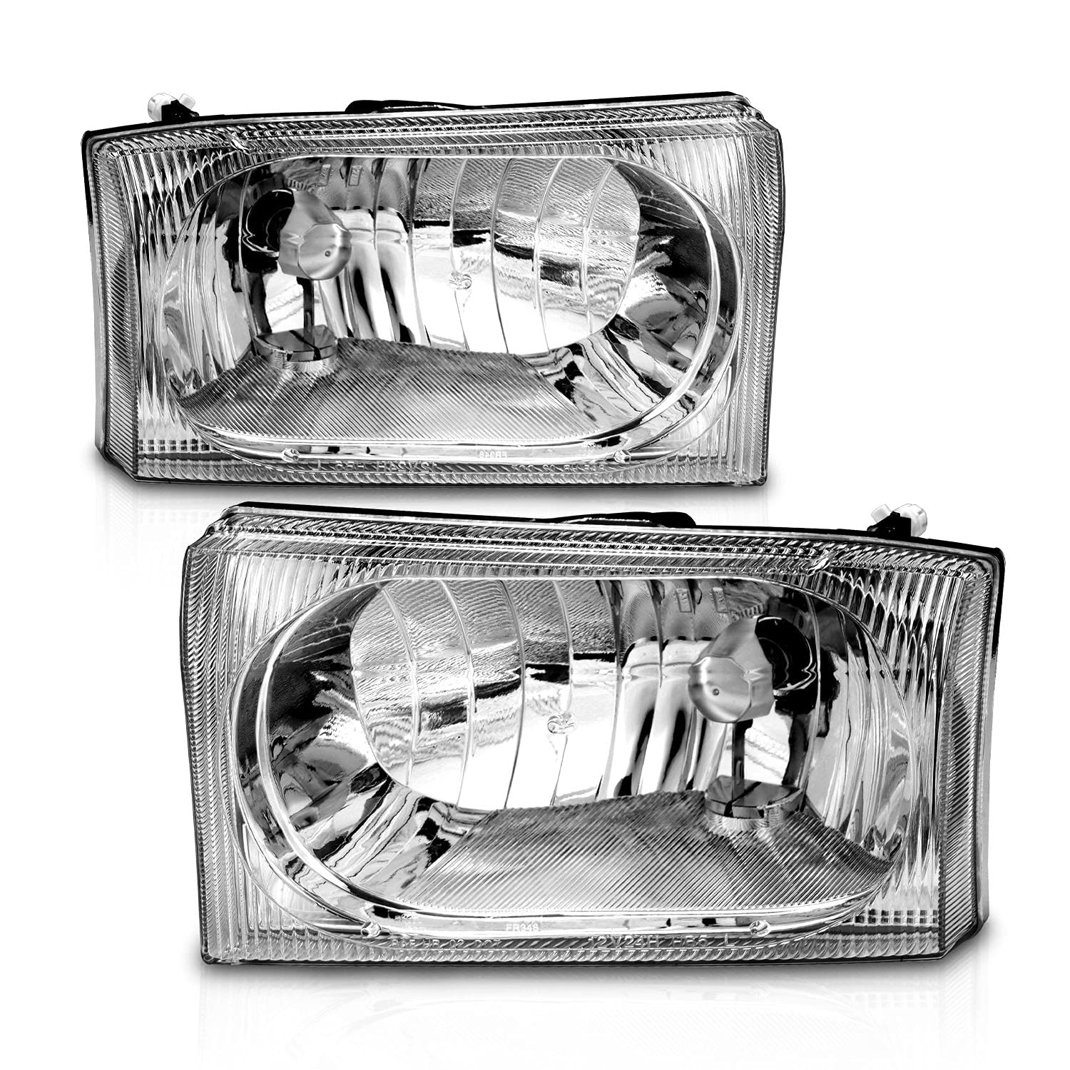 Amerilite For 1999-2004 Ford Super Duty F-250/F-350/F-450/F-550 | Excursion Chrome Headlights Beams Pair - Passenger And Driver