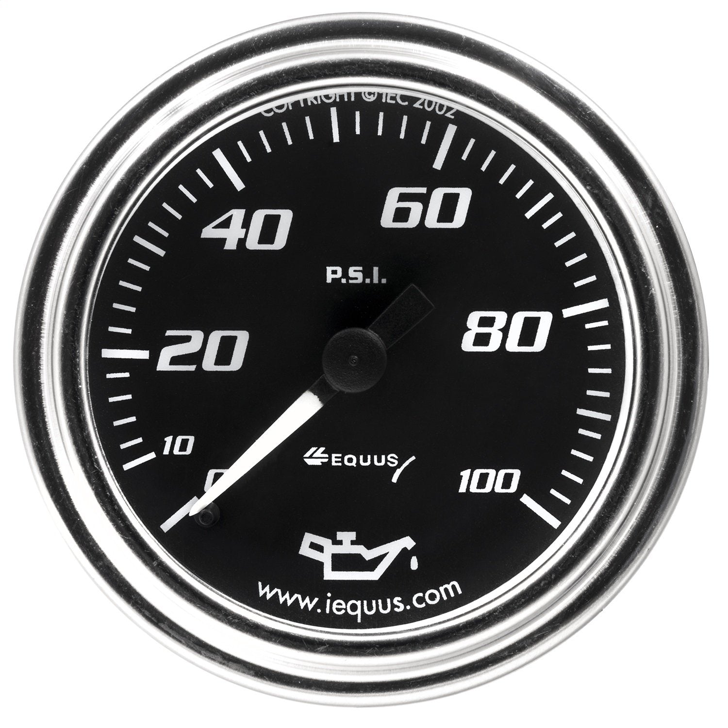 Equus 7244 2'' Mechanical Oil Pressure Gauge, Chrome With Black Dial