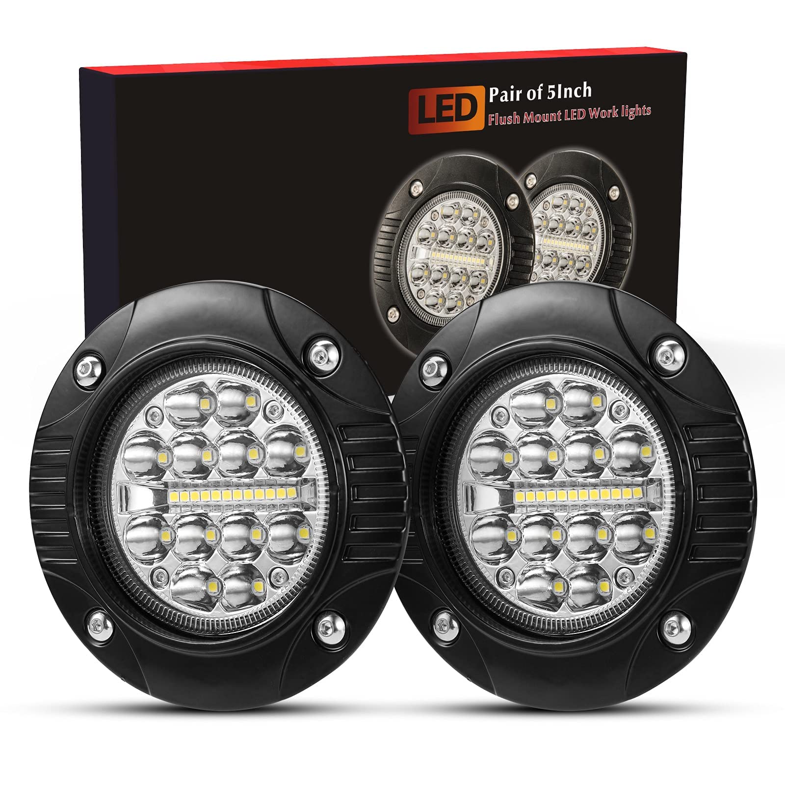 Bunker Indust 5 Inch Led Work Light Bar Pair - 48W Flush Mount Driving Fog Lights For Tractor Truck Atv Utv Golf Cart