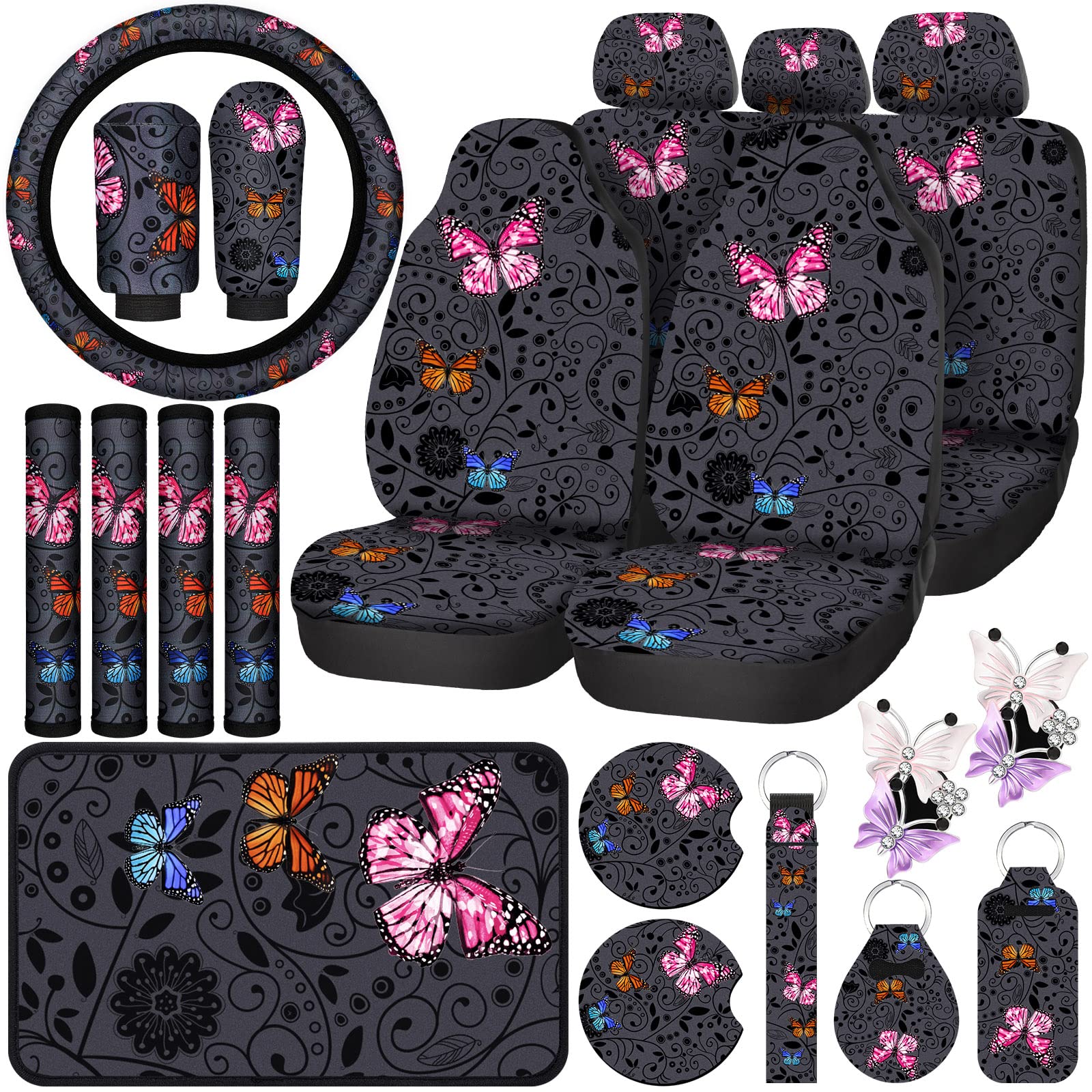 22 Pcs Butterfly Car Seat Covers For Women Butterfly Car Accessories Steering Wheel Cover Cute Butterfly Car Air Vent Clip Car C