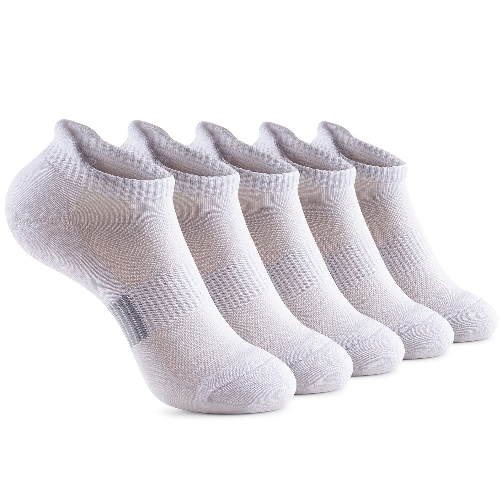 Gonii Ankle Socks Womens Running Athletic No Show Socks Cushioned 5-Pairs White