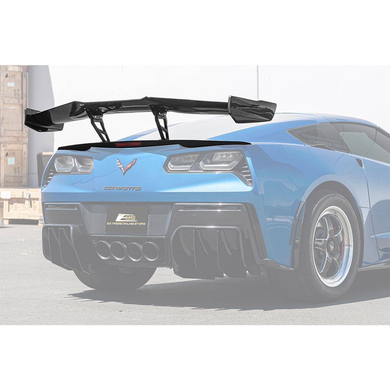 EOS ZR1 Style Carbon Fiber High Wing Spoiler w/ Carbon Fiber Wing Riser :: 2014-2019 Corvette Stingray & Z51