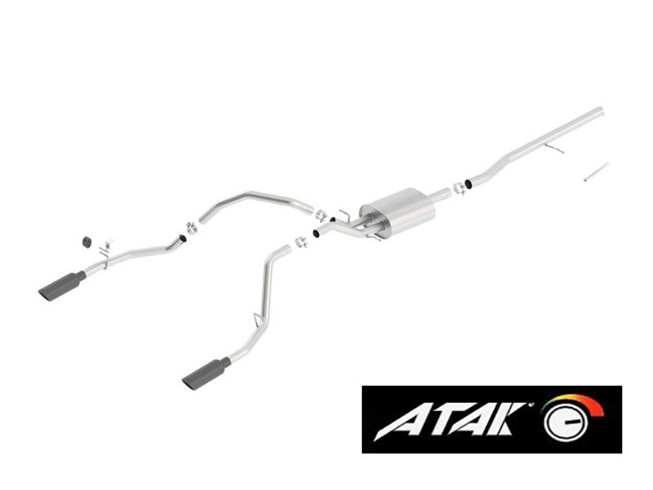 Borla 2.75" ATAK Cat-Back Single Exhaust w/ Dual Rear Exit, 4" Black Chrome Tips :: 2014-2018 Silverado & GMC Sierra 1500 5.3L Extended Cab Standard Bed, Crew Cab Short Bed