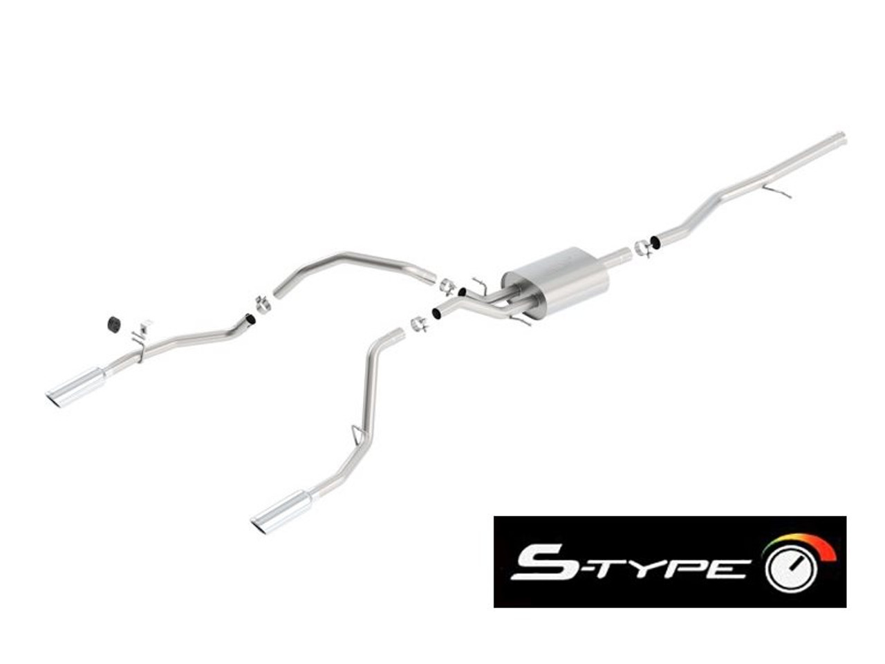 Borla 2.75" S-Type Cat-Back Single Exhaust System w/ Dual Rear Exit, 4" Dual Chrome Tips :: 2014-2018 Silverado & GMC Sierra 1500 Crew Cab Standard Bed