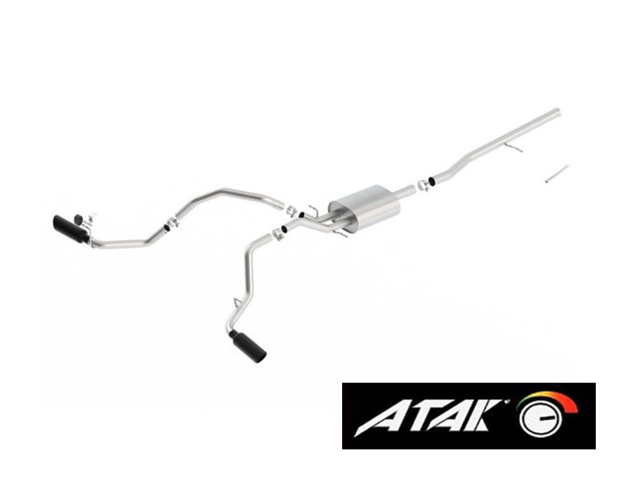 Borla 2.75" ATAK Cat-Back Single Exhaust w/ Dual Side Exit, 4" Black Chrome Tips :: 2014-2018 Silverado & GMC Sierra 1500 5.3L Extended Cab Standard Bed, Crew Cab Short Bed
