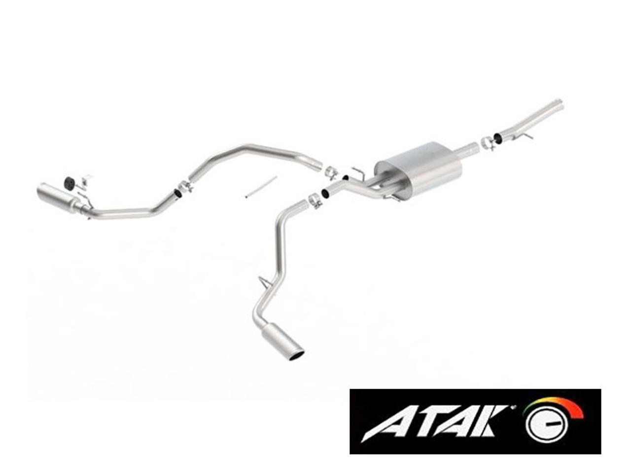 Borla 2.75" ATAK Cat-Back Single Exhaust w/ Dual Rear Exit, 4" Polished Tips :: 2014-2018 Silverado & GMC Sierra 1500 5.3L Regular Cab Standard Bed