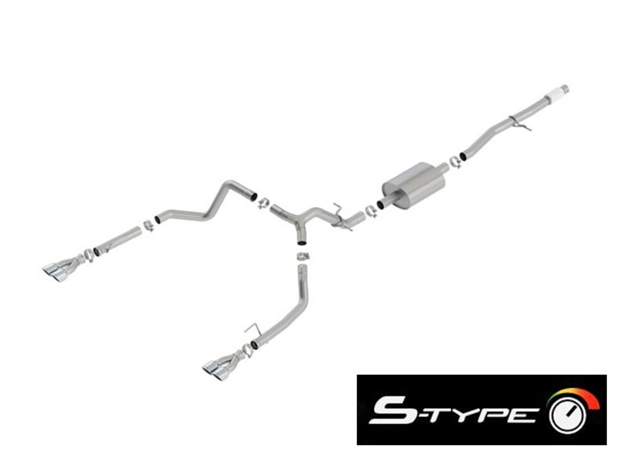 Borla 3" S-Type Cat-Back Single Exhaust w/ Factory Rear Exit, 3.5" Quad Polished Tips :: 2019-2025 Silverado & GMC Sierra 1500 5.3L