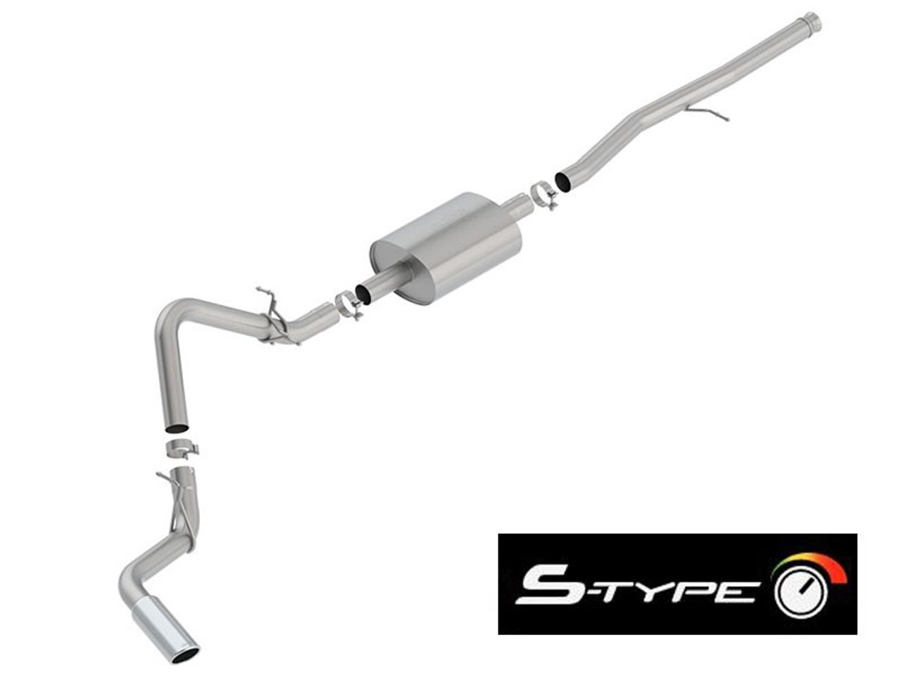 Borla 3" S-Type Cat-Back Single Exhaust w/ Factory Side Exit, 4" Polished Tips :: 2019-2025 Silverado & GMC Sierra 1500 4.3L, 5.3L