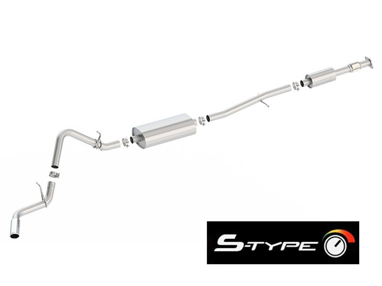 Borla 3" S-Type Cat-Back Single Exhaust w/ Factory Side Exit, 4" Polished Tip :: 2019-2025 Silverado & GMC Sierra 1500 2.7L