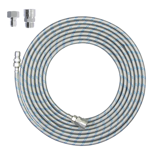 Blu Technology BT-HSE-UNIV-25 Stainless Steel RV Water Hose With Quick Connect Adapters, 25 Ft