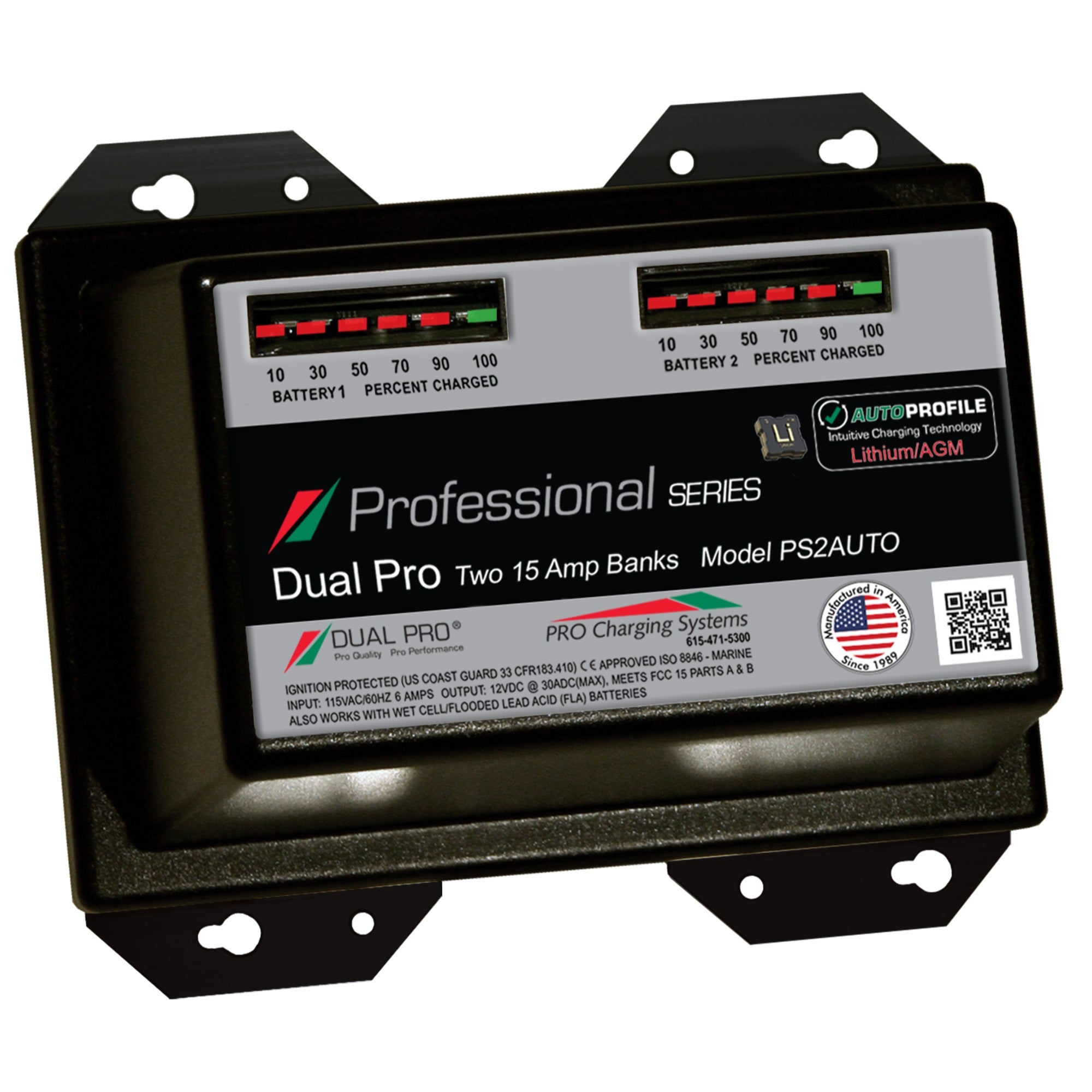 Dual Pro Ps2Auto Battery Charger, Auto Profile 2 Bank 30 Amps