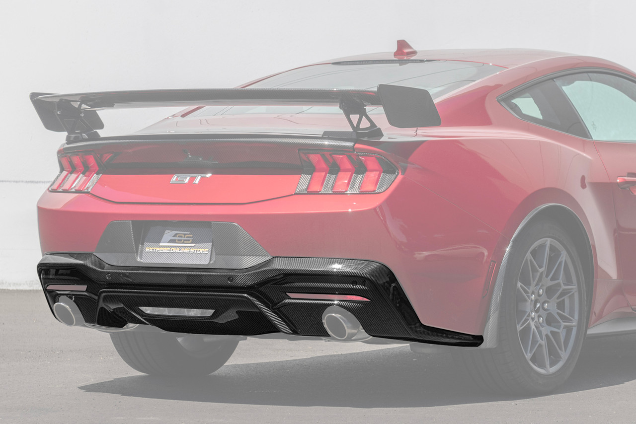 EOS Rear Bumper Diffuser, Carbon Fiber :: 2024-2025 Ford Mustang GT & EcoBoost w/ Dual Tip Exhaust