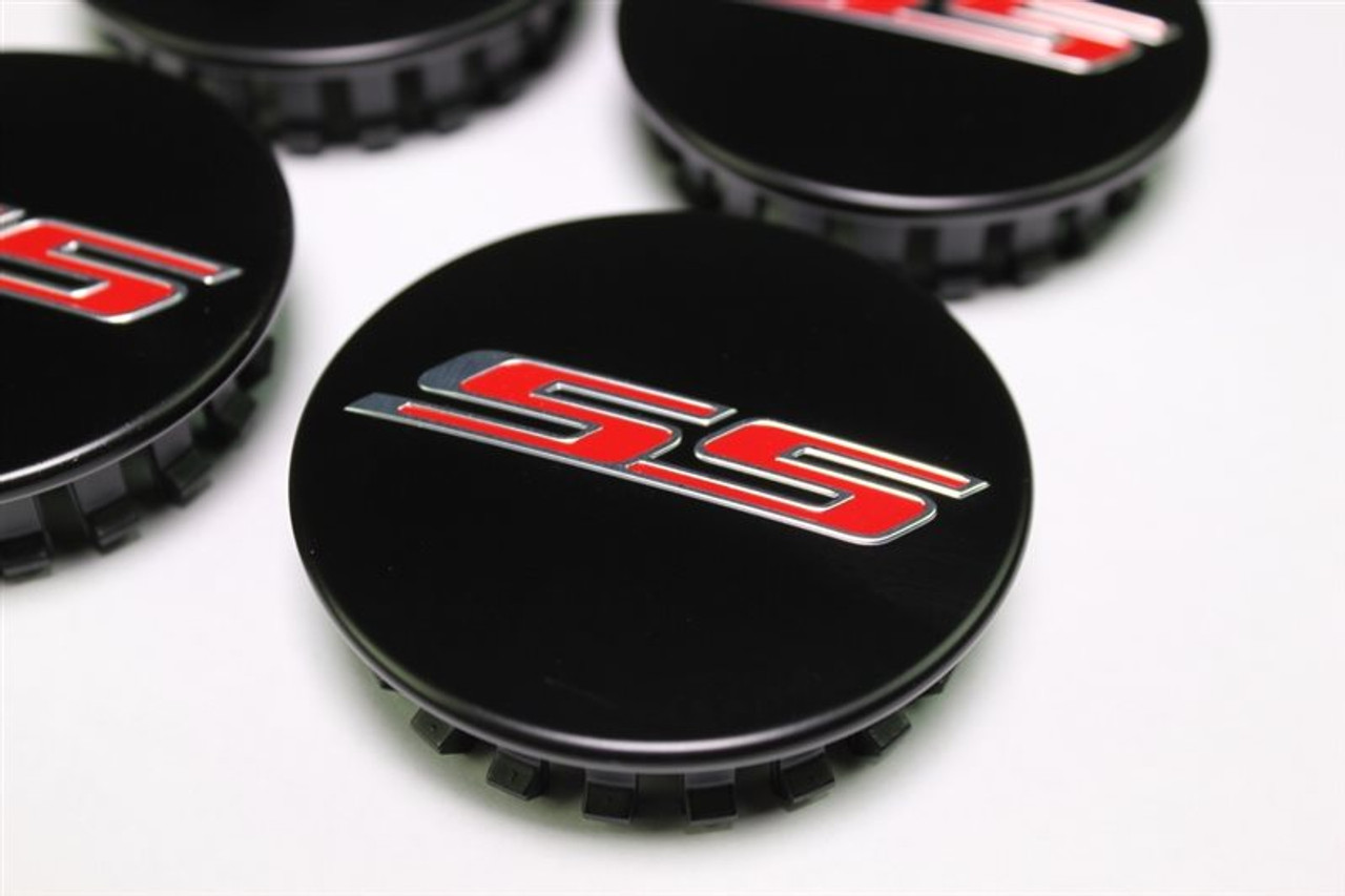 Chevrolet Satin Black Wheel Center Caps w/Red "SS" Logo, Set of 4 :: 2016-2024 Camaro