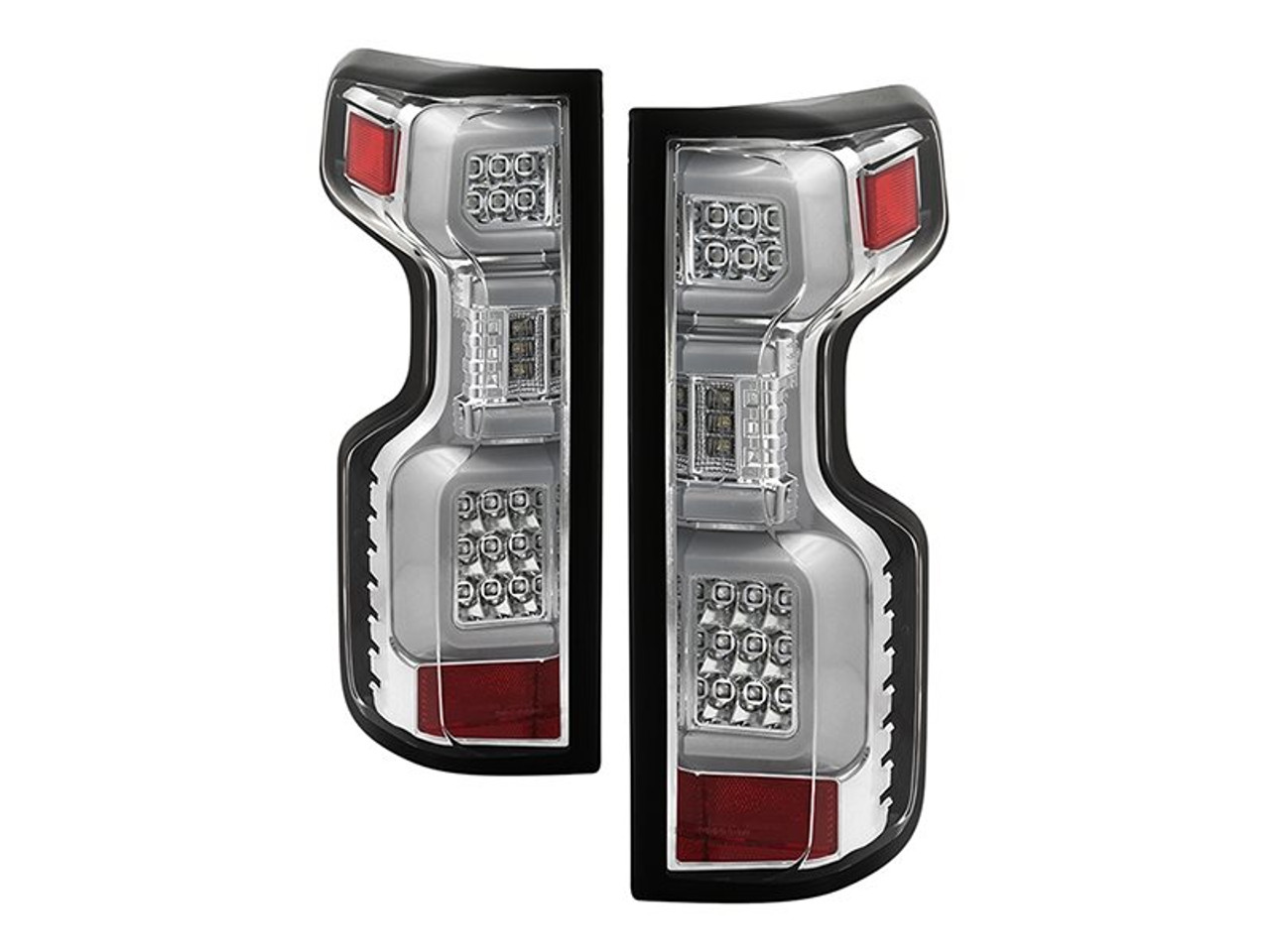 Spyder LED Tail Lights, Clear Lens and Chrome Housing :: 2019-2021 Silverado 1500 w/ Factory Halogen Bulbs
